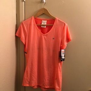 Champion brand run tee, neon orange color